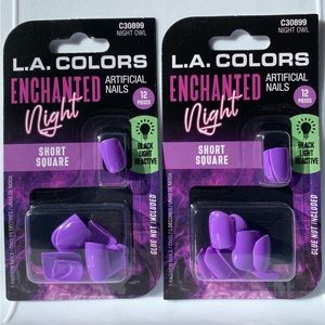 🔥5/$25🔥LOT OF 2! L.A. Colors BLACK LIGHT REACTIVE Artificial Nails - Night Owl